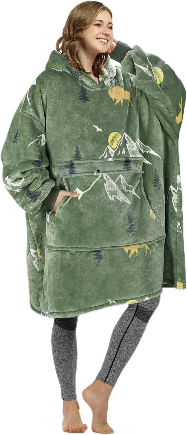 Catalonia Oversized Blanket Hoodie Sweatshirt, Wearable Sherpa Lounging Pullover for Adults Women Men