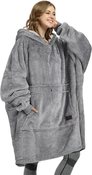 Catalonia Oversized Blanket Hoodie Sweatshirt, Wearable Sherpa Lounging Pullover for Adults Women Men