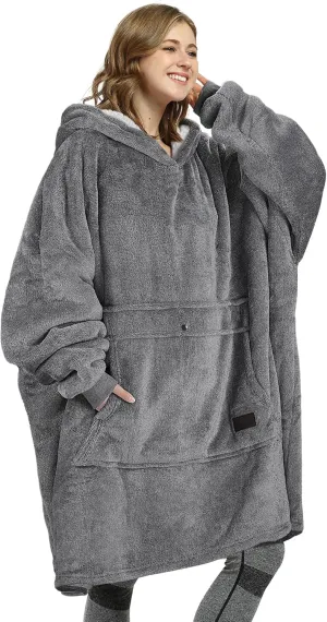 Catalonia Oversized Blanket Hoodie Sweatshirt, Wearable Sherpa Lounging Pullover for Adults Women Men