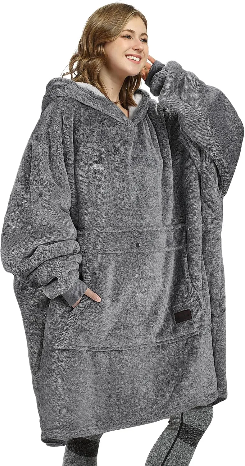 Catalonia Oversized Blanket Hoodie Sweatshirt, Wearable Sherpa Lounging Pullover for Adults Women Men