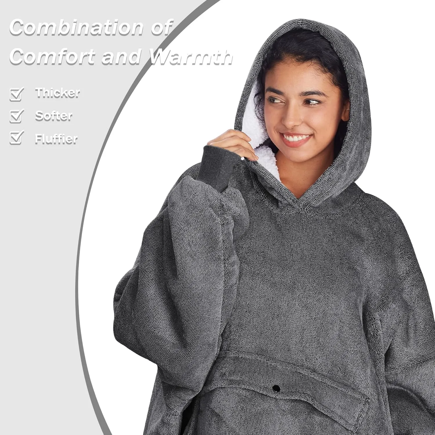 Catalonia Oversized Blanket Hoodie Sweatshirt, Wearable Sherpa Lounging Pullover for Adults Women Men