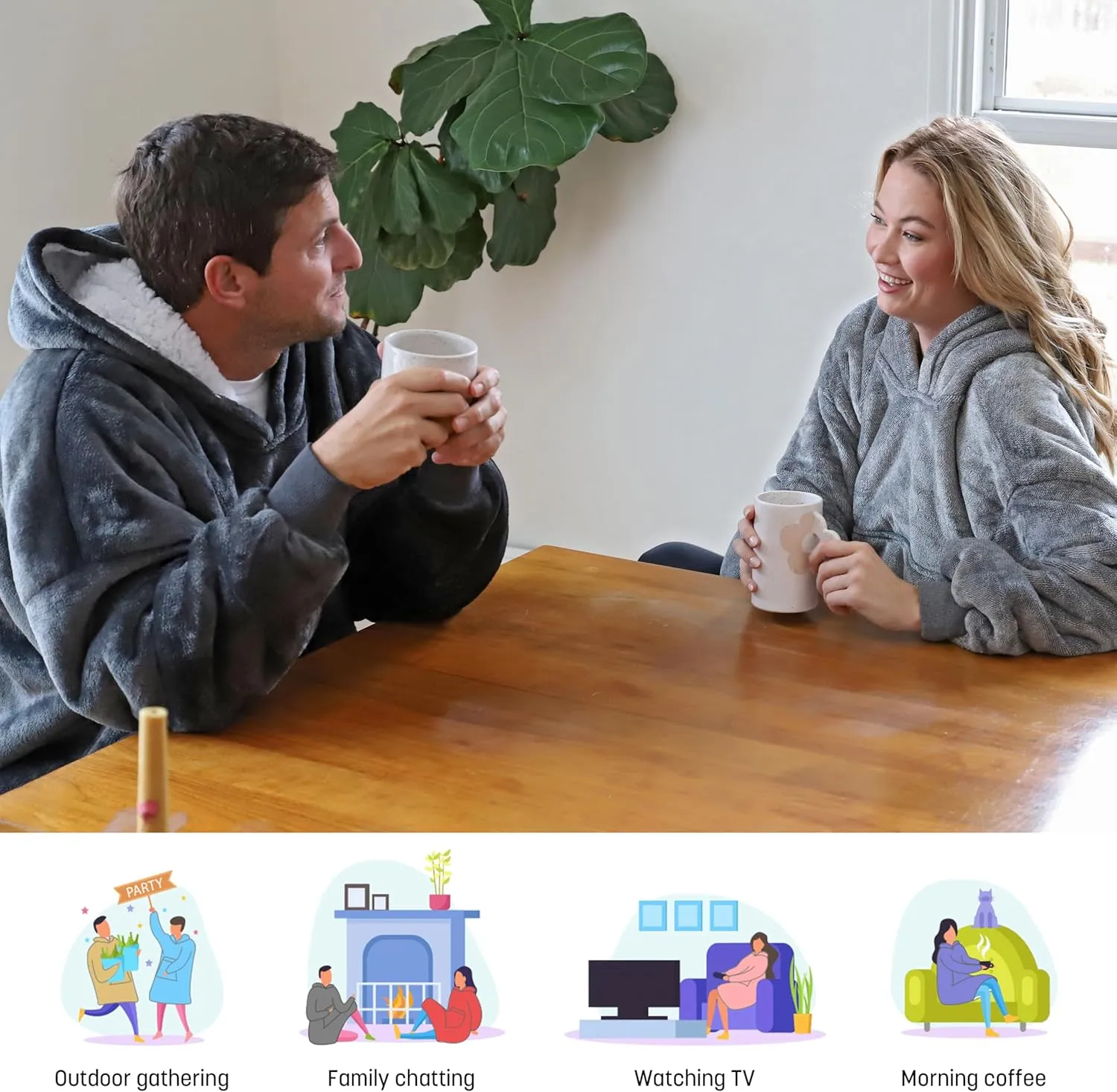 Catalonia Oversized Blanket Hoodie Sweatshirt, Wearable Sherpa Lounging Pullover for Adults Women Men