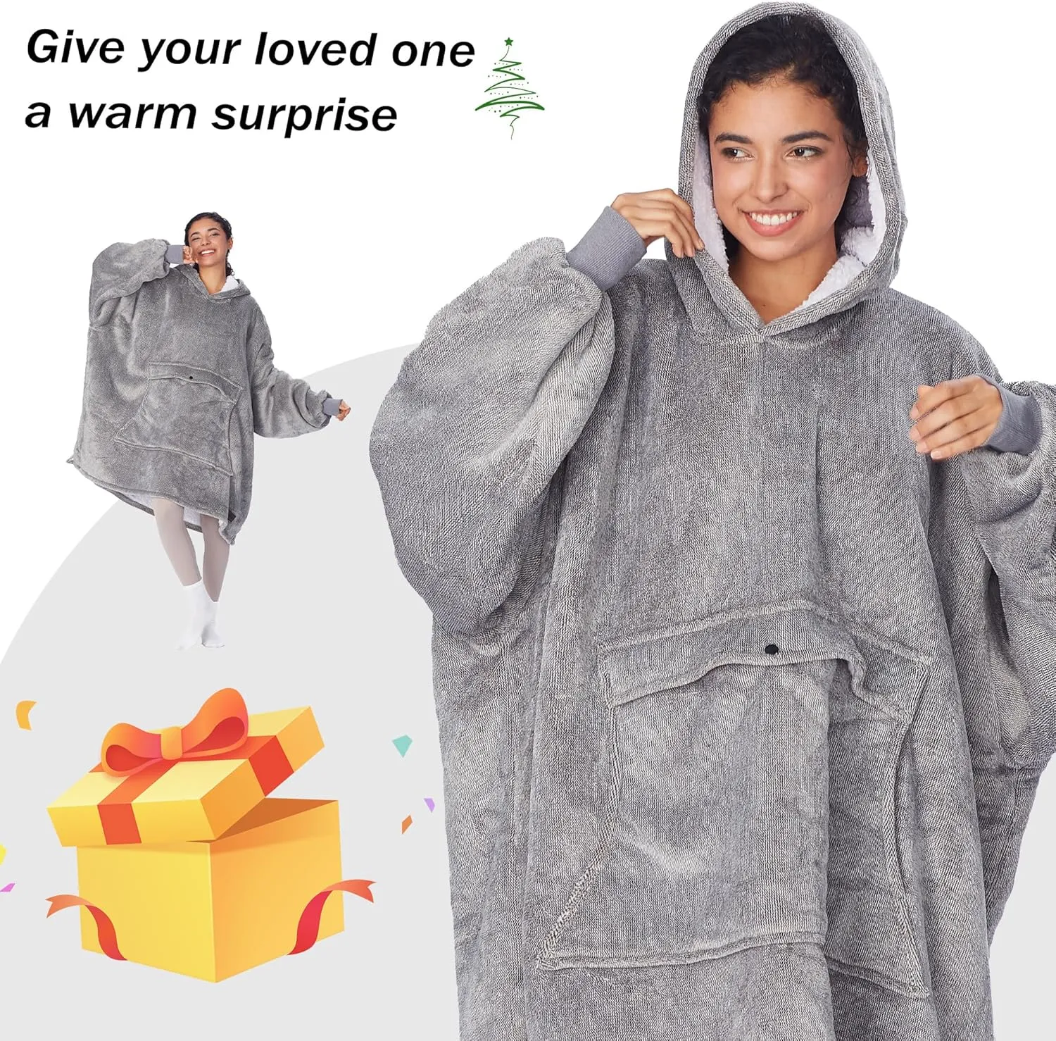 Catalonia Oversized Blanket Hoodie Sweatshirt, Wearable Sherpa Lounging Pullover for Adults Women Men