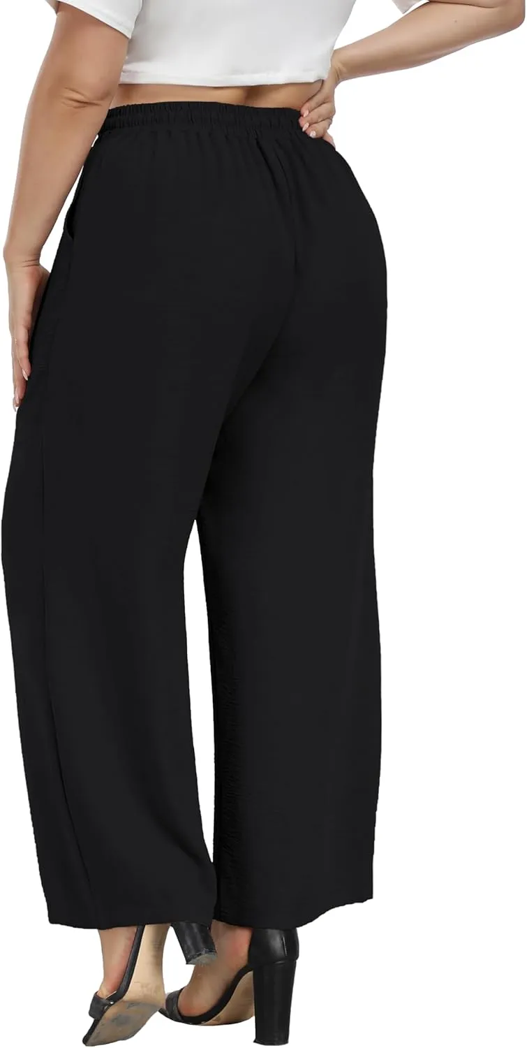 Cheapestbuy Plus Size Summer Wide Leg Pants for Women Loose Palazzo Pants Long Flowy Casual Pants with Pockets