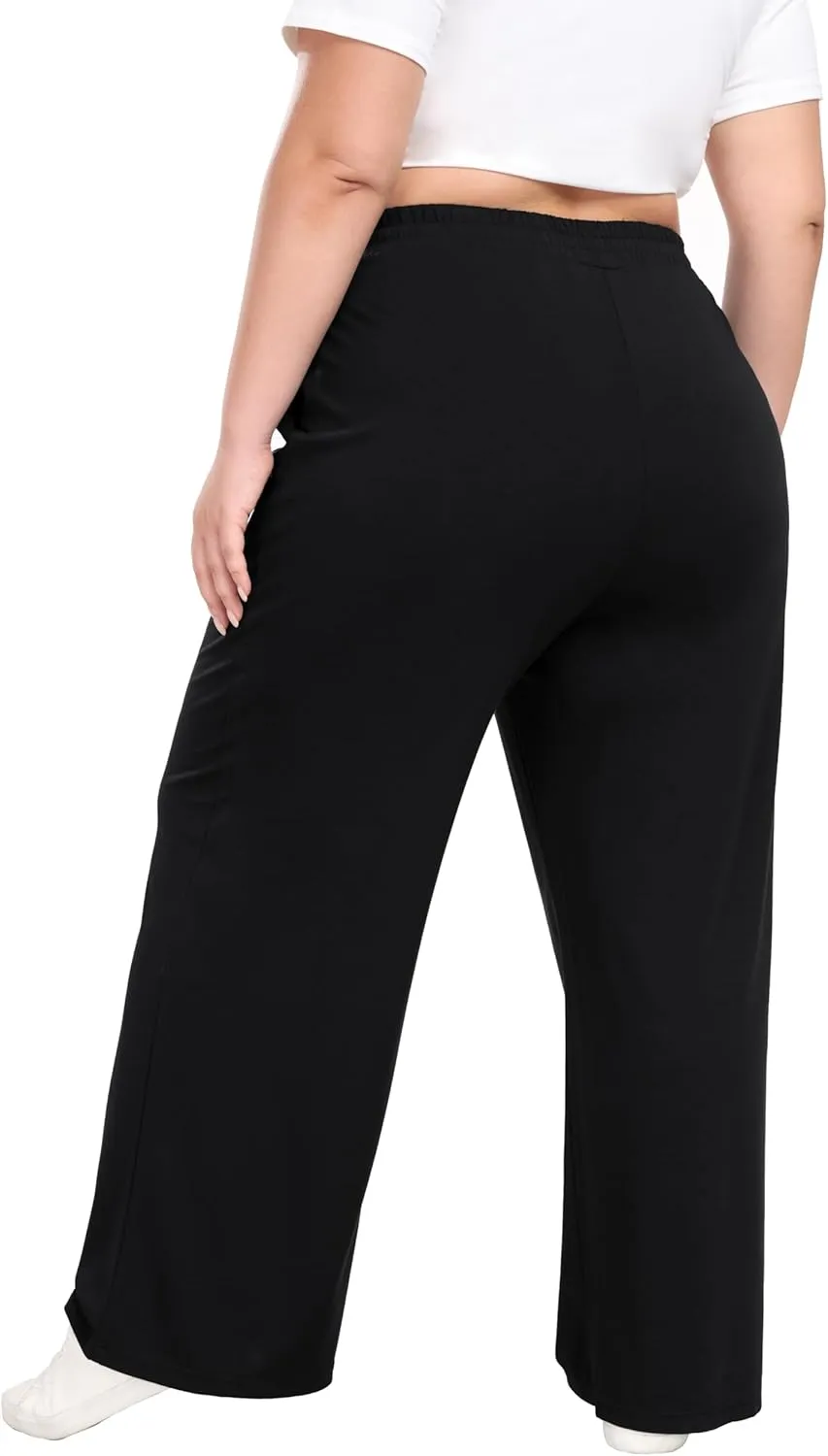 Cheapestbuy Women's Plus Size Casual Pants Comfy Wide Leg Pants Stretchy Loose Fit Lounge Pants with Pockets