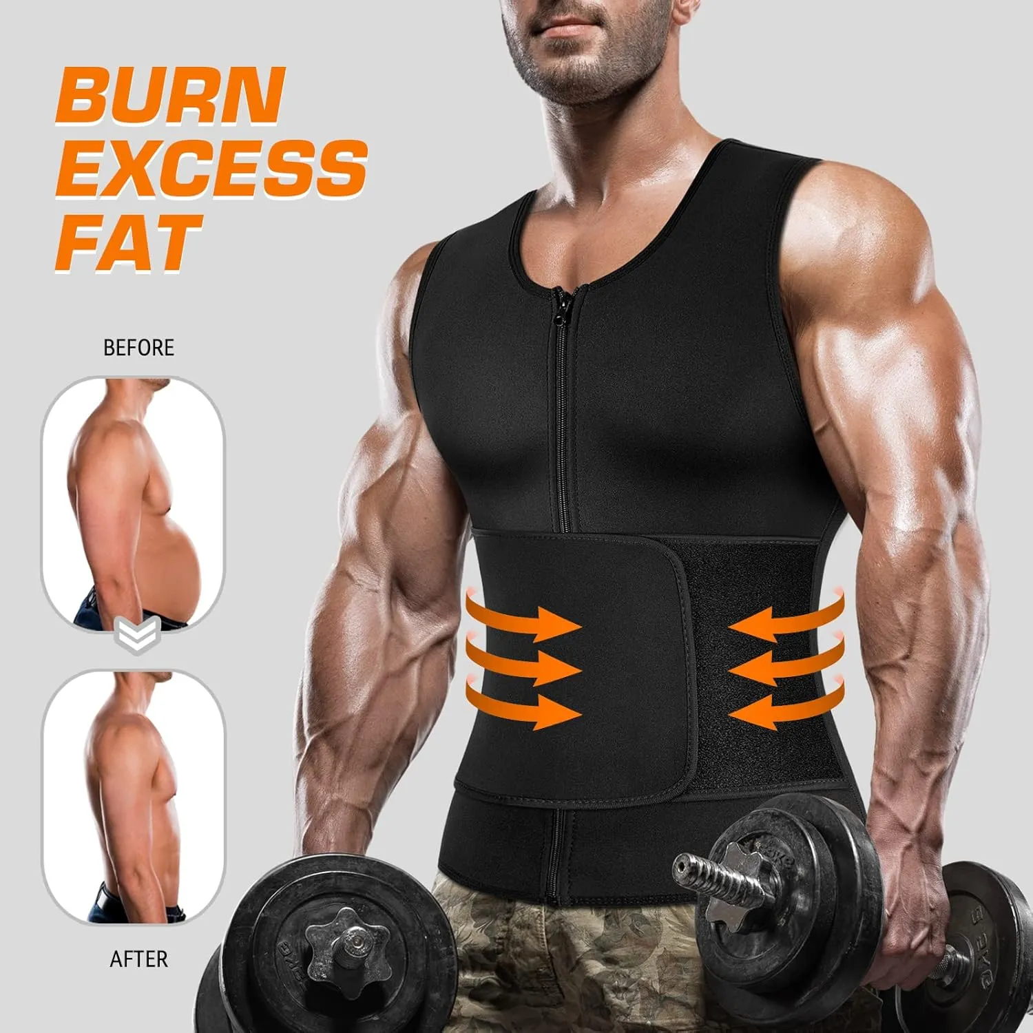 Cimkiz Men's Waist Trainer Sauna Suit Shirt, Gym & Exercise Compression Vest, Sweat-Boosting Workout Top