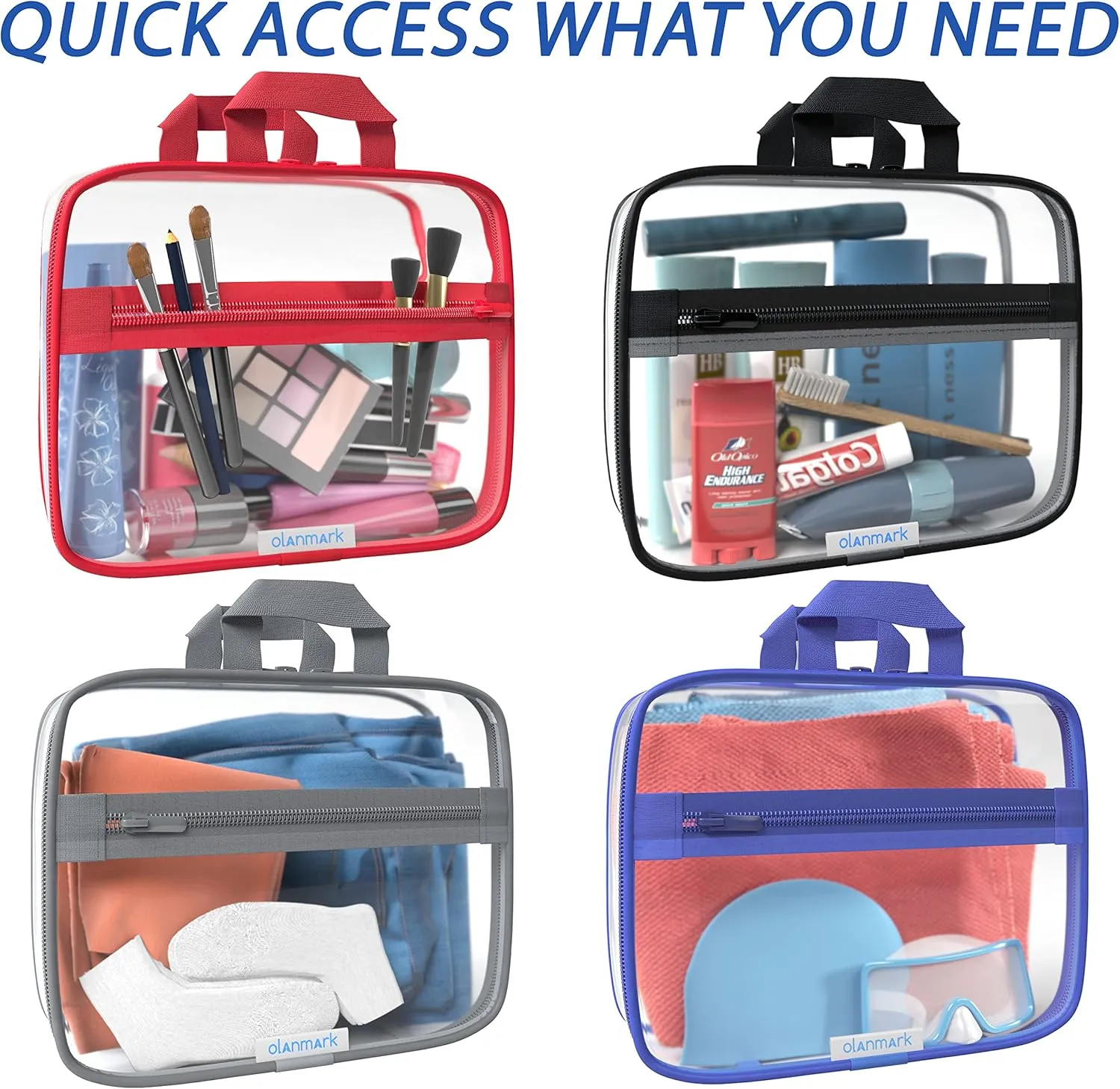 Clear Toiletry Bag - PVC Makeup Bag - Large Transparent Cosmetic Travel Case - See Through Packing Cube with Handle - Clear Bag with Zipper - Plastic Storage Pouch Navy
