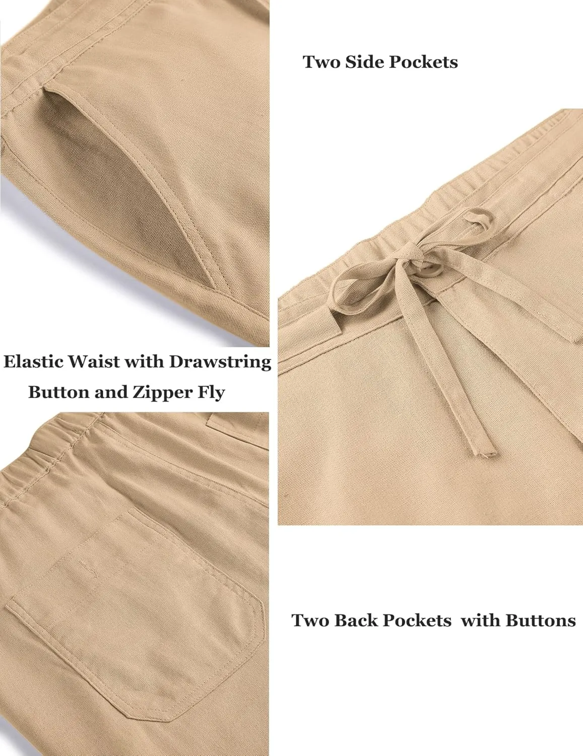 COOFANDY Men's Casual Linen Pants Elastic Waist Drawstring Yoga Beach Pants Lightweight Loose Fit Trousers with Pockets