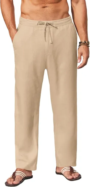 COOFANDY Men's Casual Linen Pants Elastic Waist Drawstring Yoga Beach Pants Lightweight Loose Fit Trousers with Pockets