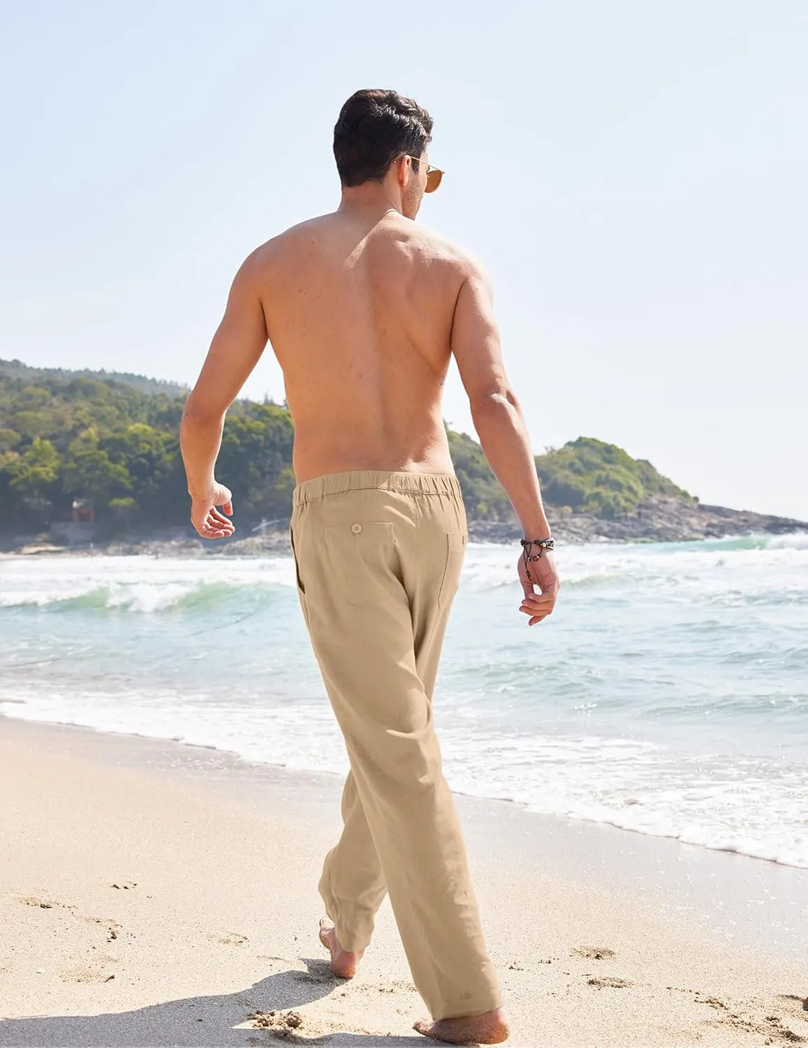 COOFANDY Men's Casual Linen Pants Elastic Waist Drawstring Yoga Beach Pants Lightweight Loose Fit Trousers with Pockets