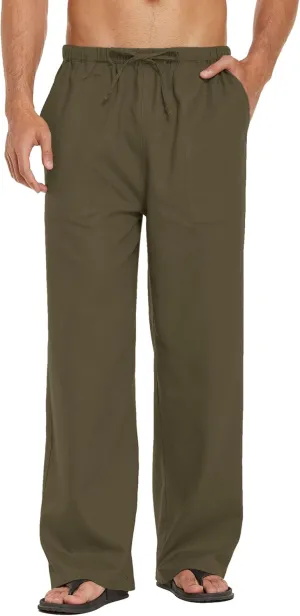COOFANDY Mens Casual Linen Pants Elastic Waist Linen Pants Drawstring Summer Beach Yoga Linen Trouser