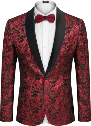 COOFANDY Men's Floral Tuxedo Jacket Jacquard Suit Jacket Slim Fit Blazer for Wedding, Prom, Dinner