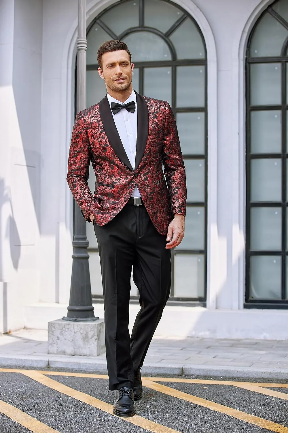 COOFANDY Men's Floral Tuxedo Jacket Jacquard Suit Jacket Slim Fit Blazer for Wedding, Prom, Dinner