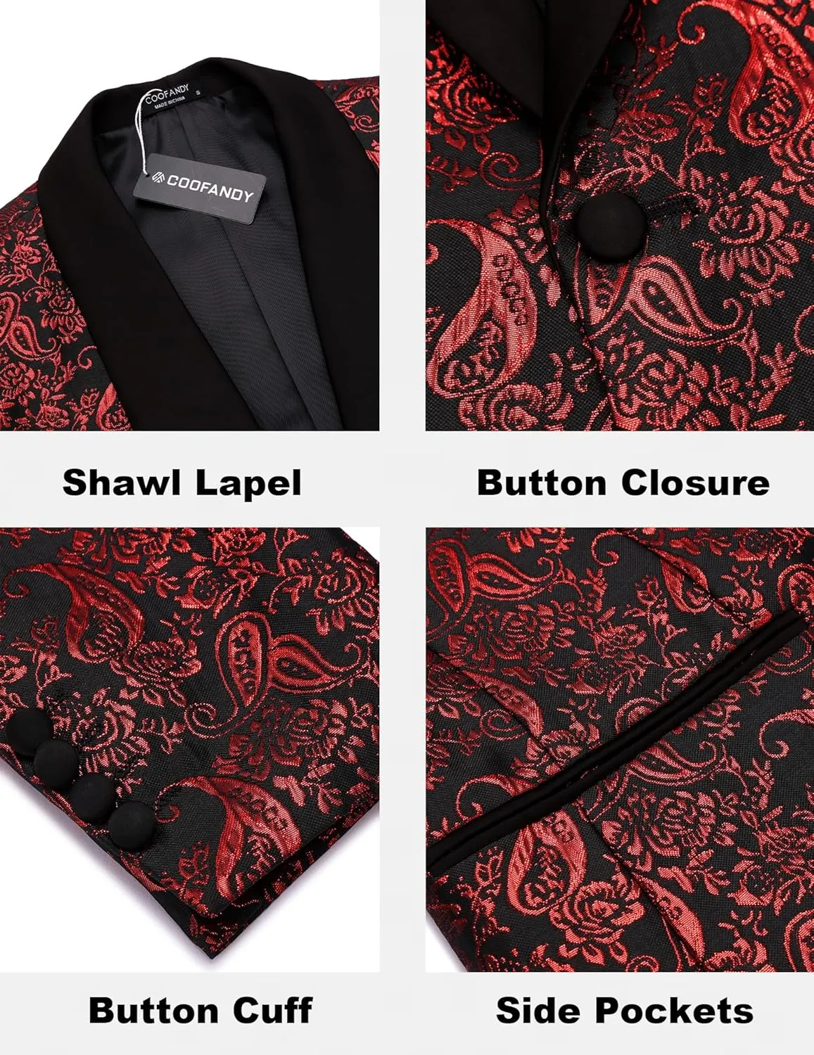 COOFANDY Men's Floral Tuxedo Jacket Jacquard Suit Jacket Slim Fit Blazer for Wedding, Prom, Dinner