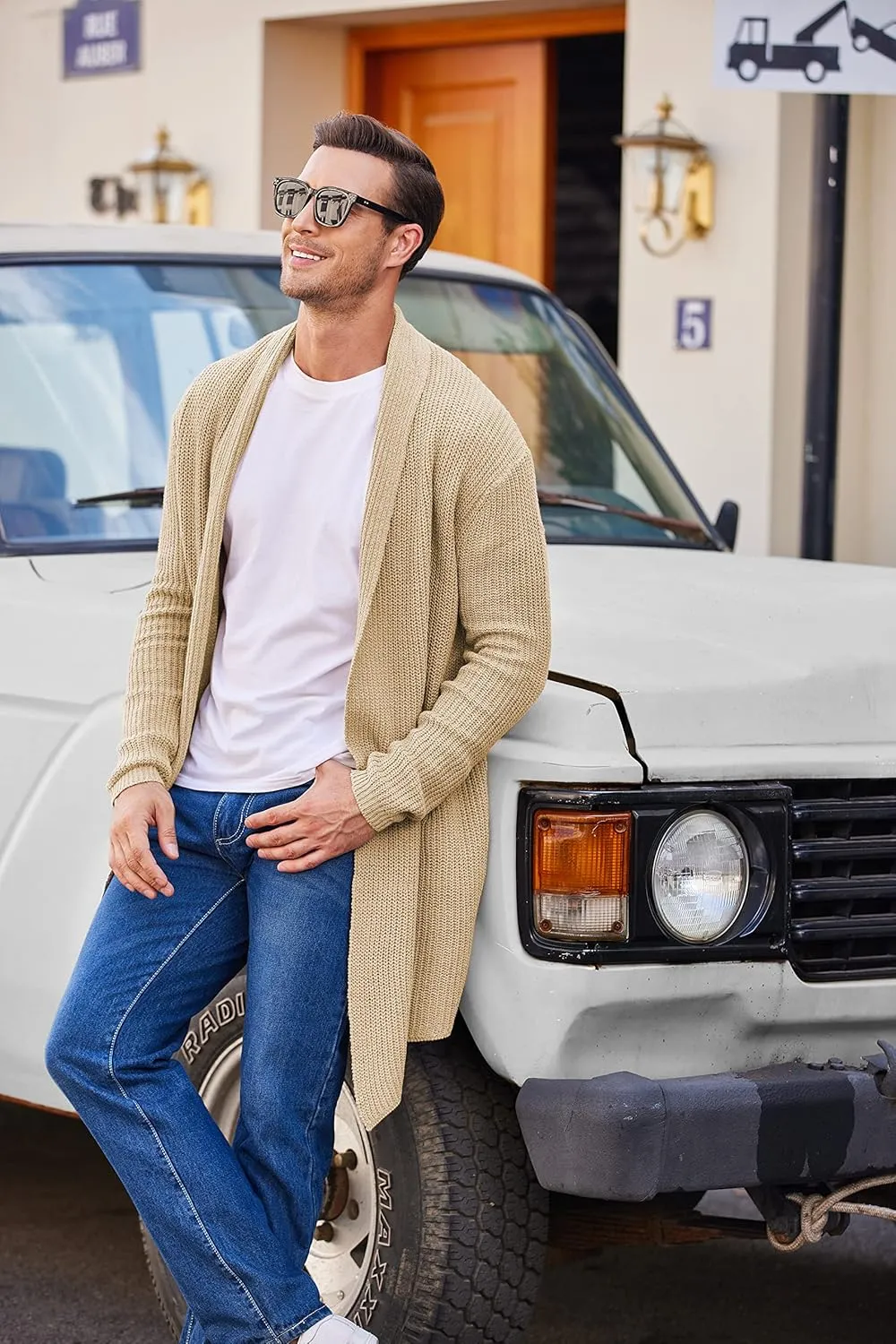 COOFANDY Mens Shawl Collar Long Cardigan Knit Ruffle Fashion Sweater Drape Cape