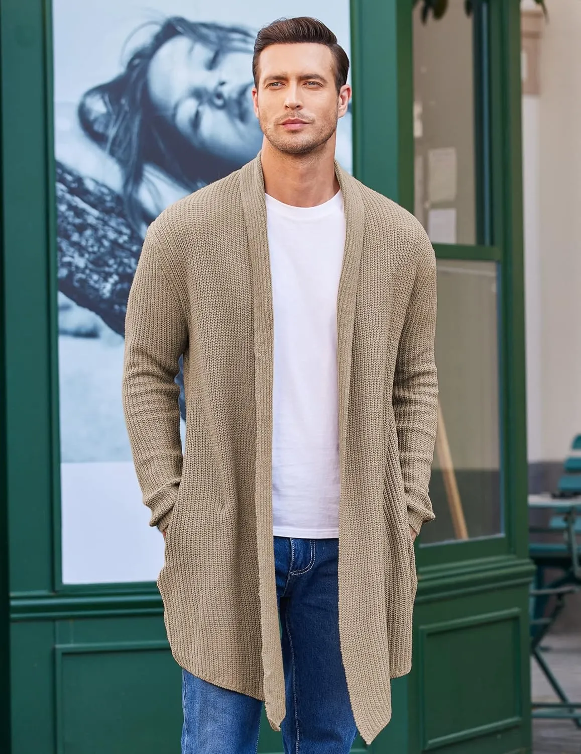 COOFANDY Mens Shawl Collar Long Cardigan Knit Ruffle Fashion Sweater Drape Cape
