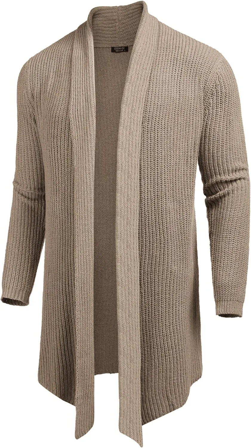 COOFANDY Mens Shawl Collar Long Cardigan Knit Ruffle Fashion Sweater Drape Cape