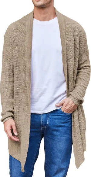 COOFANDY Mens Shawl Collar Long Cardigan Knit Ruffle Fashion Sweater Drape Cape