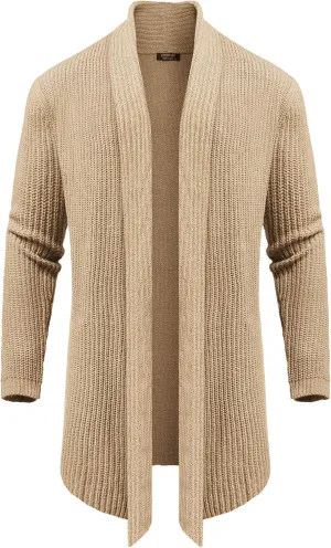COOFANDY Mens Shawl Collar Long Cardigan Knit Ruffle Fashion Sweater Drape Cape