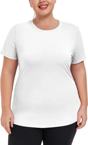COOTRY Women's Plus Size UPF 50  Sun Shirts Short Sleeve UV Protection Rash Guard Quick Dry Hiking Fishing Swim Shirt