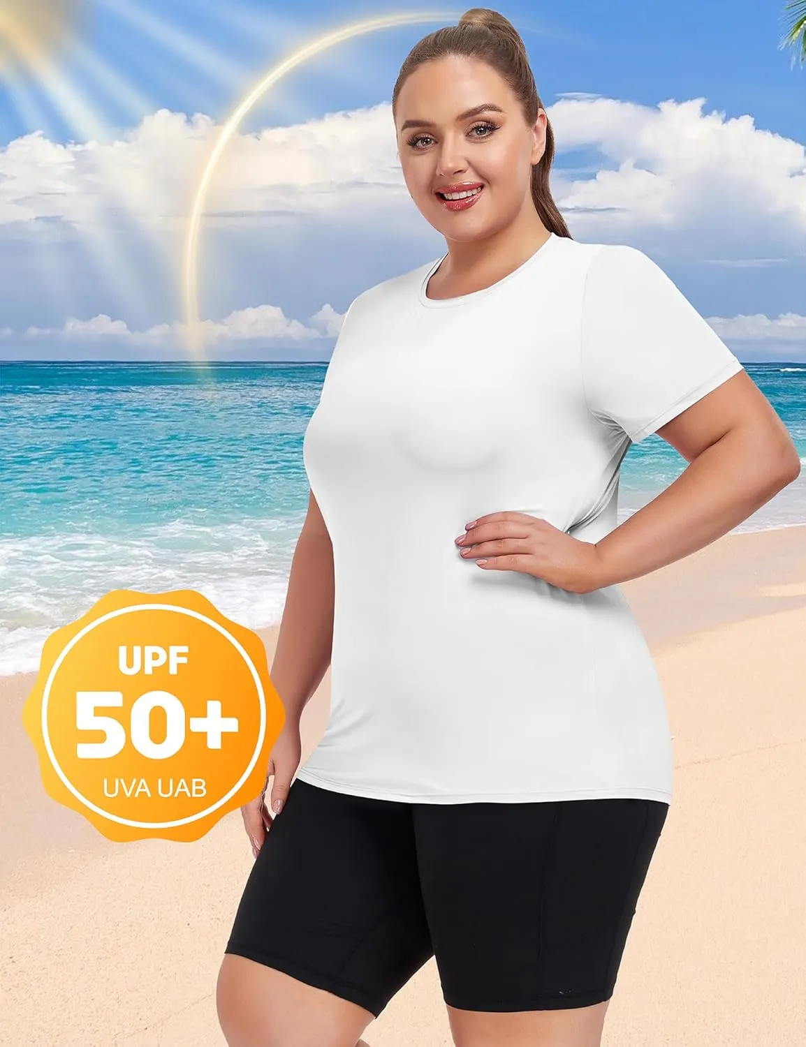 COOTRY Women's Plus Size UPF 50  Sun Shirts Short Sleeve UV Protection Rash Guard Quick Dry Hiking Fishing Swim Shirt