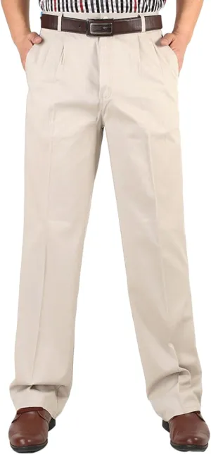 Cotton Mens Pleated Dress Pants with Belt Loops for Formal and Business Wear Pantalones de Hombre
