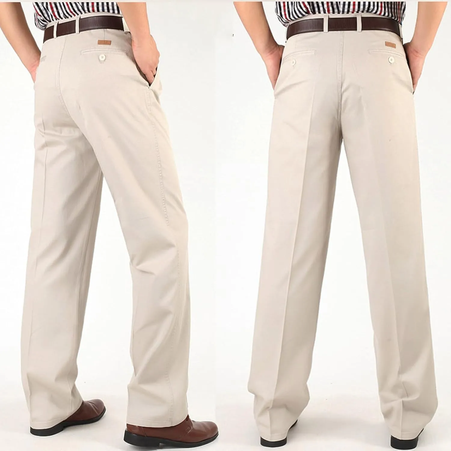 Cotton Mens Pleated Dress Pants with Belt Loops for Formal and Business Wear Pantalones de Hombre