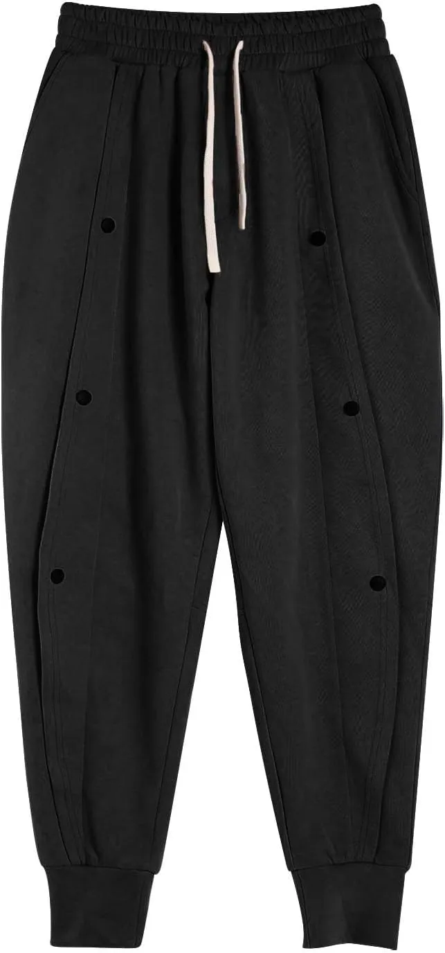 CRNTCEM Men's Button Track Pants Tapered Leg Athletic Joggers Elastic Waisted Workout Running Gym Sweatpants with Pockets