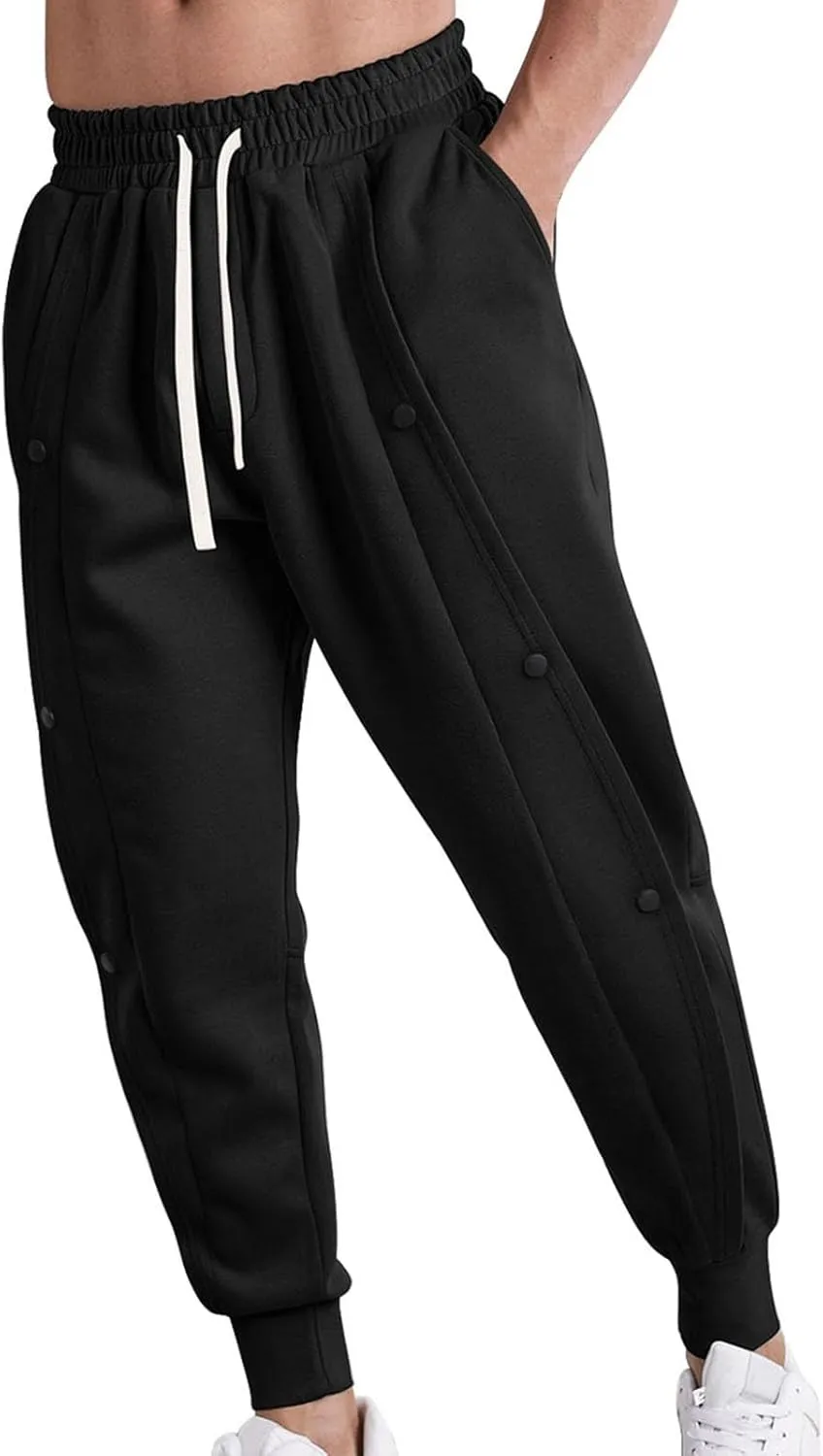 CRNTCEM Men's Button Track Pants Tapered Leg Athletic Joggers Elastic Waisted Workout Running Gym Sweatpants with Pockets