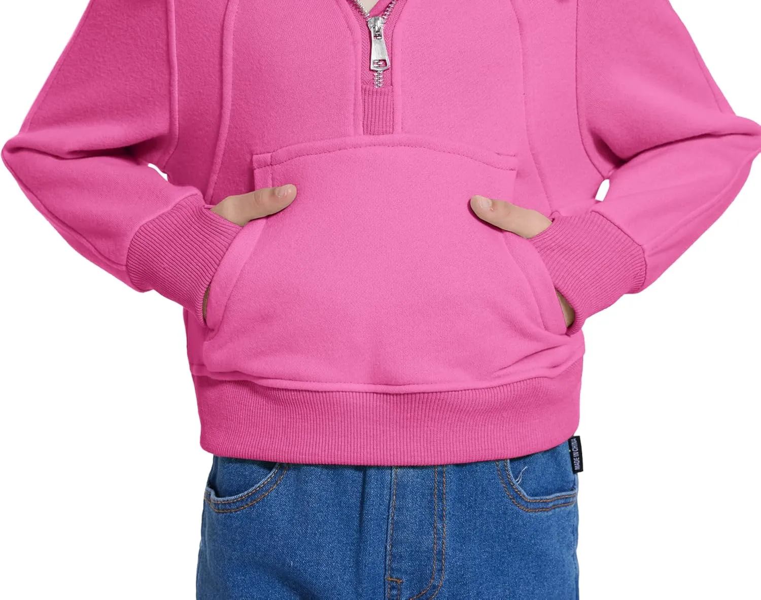 Cropped Hoodies for Girls Half Zip Up Sweatshirts Casual Long Sleeve Fleece Pullover Tops with Pockets Thumb Hole