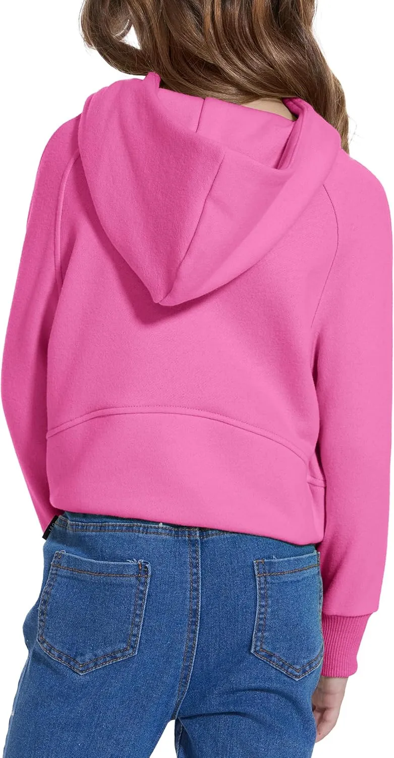 Cropped Hoodies for Girls Half Zip Up Sweatshirts Casual Long Sleeve Fleece Pullover Tops with Pockets Thumb Hole