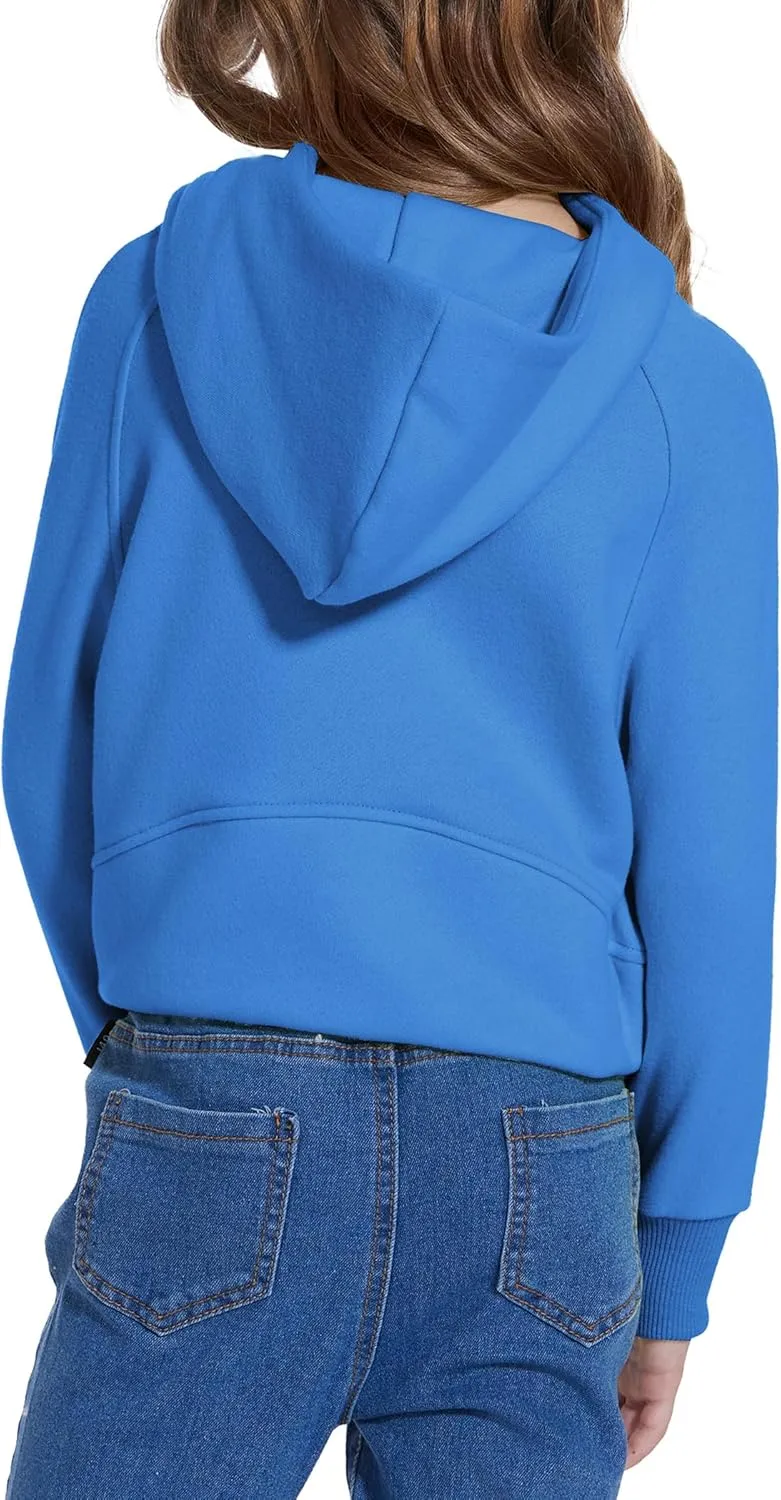 Cropped Hoodies for Girls Half Zip Up Sweatshirts Casual Long Sleeve Fleece Pullover Tops with Pockets Thumb Hole