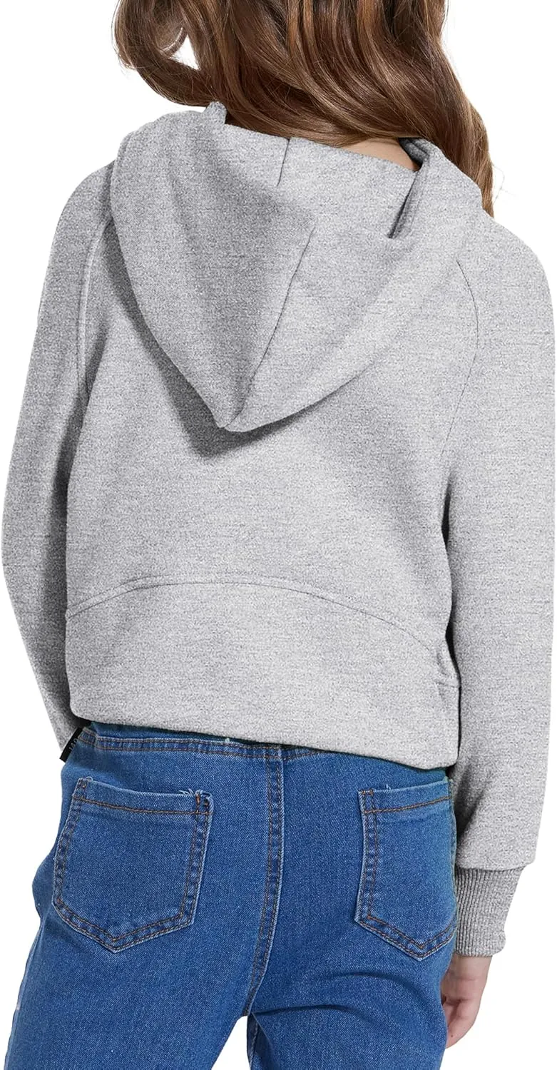 Cropped Hoodies for Girls Half Zip Up Sweatshirts Casual Long Sleeve Fleece Pullover Tops with Pockets Thumb Hole