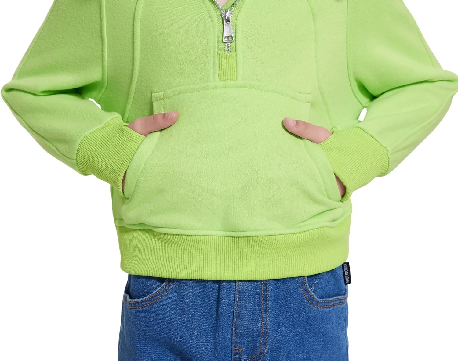 Cropped Hoodies for Girls Half Zip Up Sweatshirts Casual Long Sleeve Fleece Pullover Tops with Pockets Thumb Hole