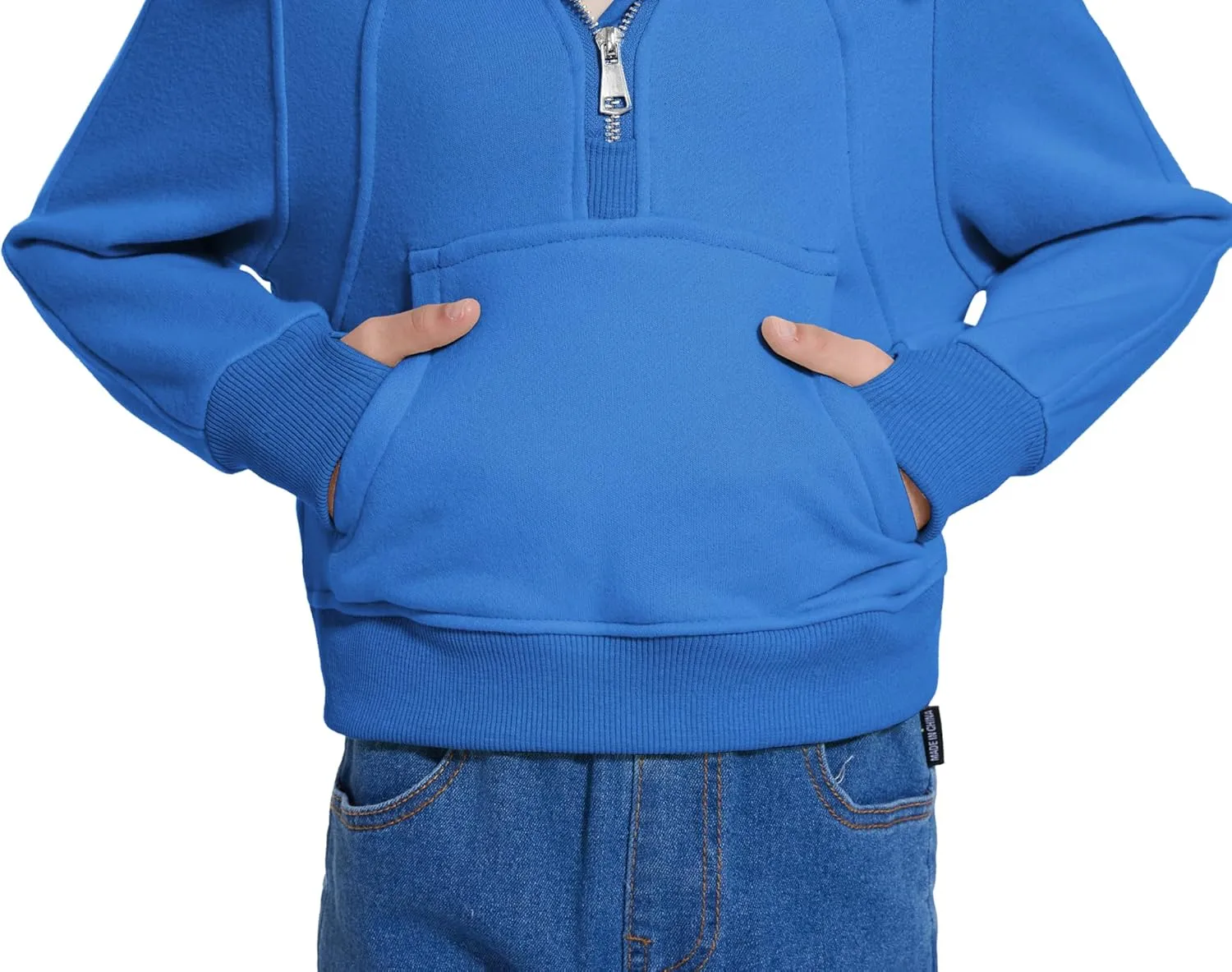 Cropped Hoodies for Girls Half Zip Up Sweatshirts Casual Long Sleeve Fleece Pullover Tops with Pockets Thumb Hole