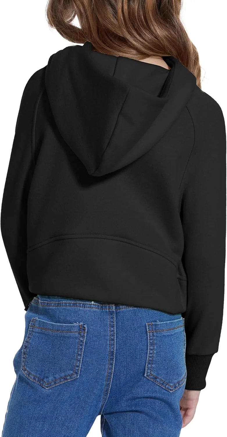 Cropped Hoodies for Girls Half Zip Up Sweatshirts Casual Long Sleeve Fleece Pullover Tops with Pockets Thumb Hole