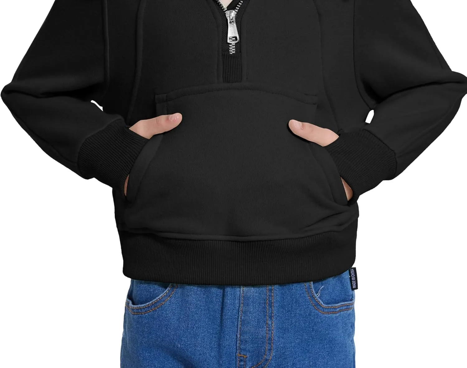 Cropped Hoodies for Girls Half Zip Up Sweatshirts Casual Long Sleeve Fleece Pullover Tops with Pockets Thumb Hole