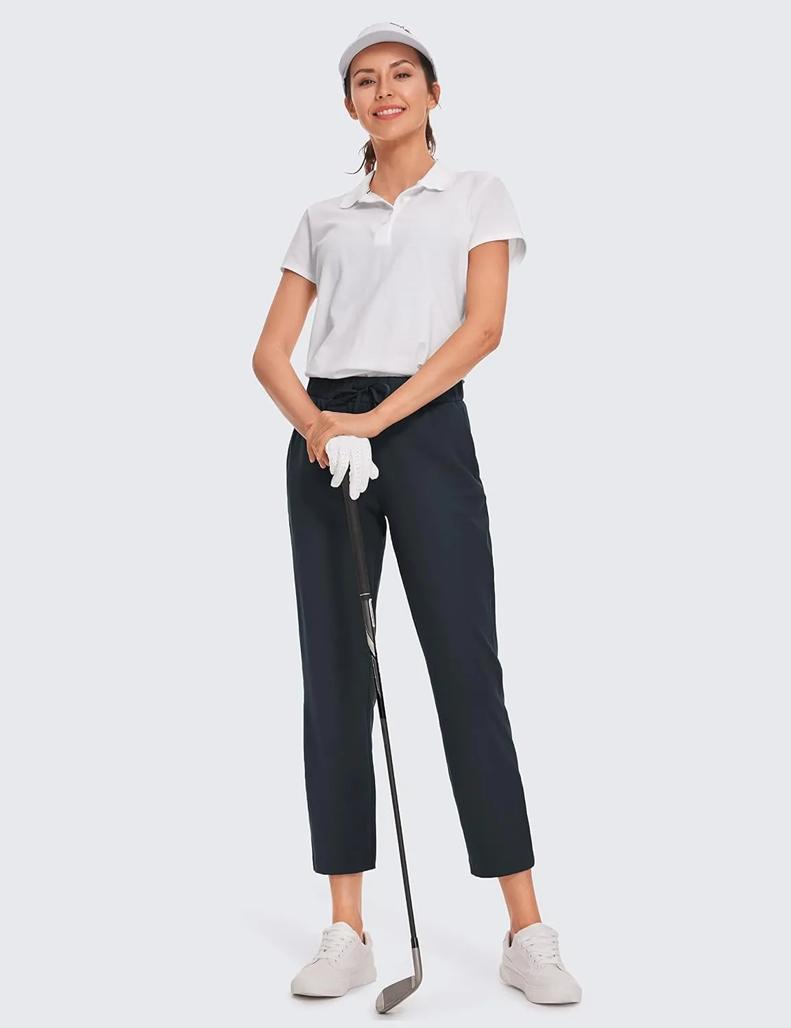 CRZ YOGA Womens High Waisted 4-Way Stretch Golf Capris 25" Short - Work Pants Athletic Lounge Workout Ankle Pants