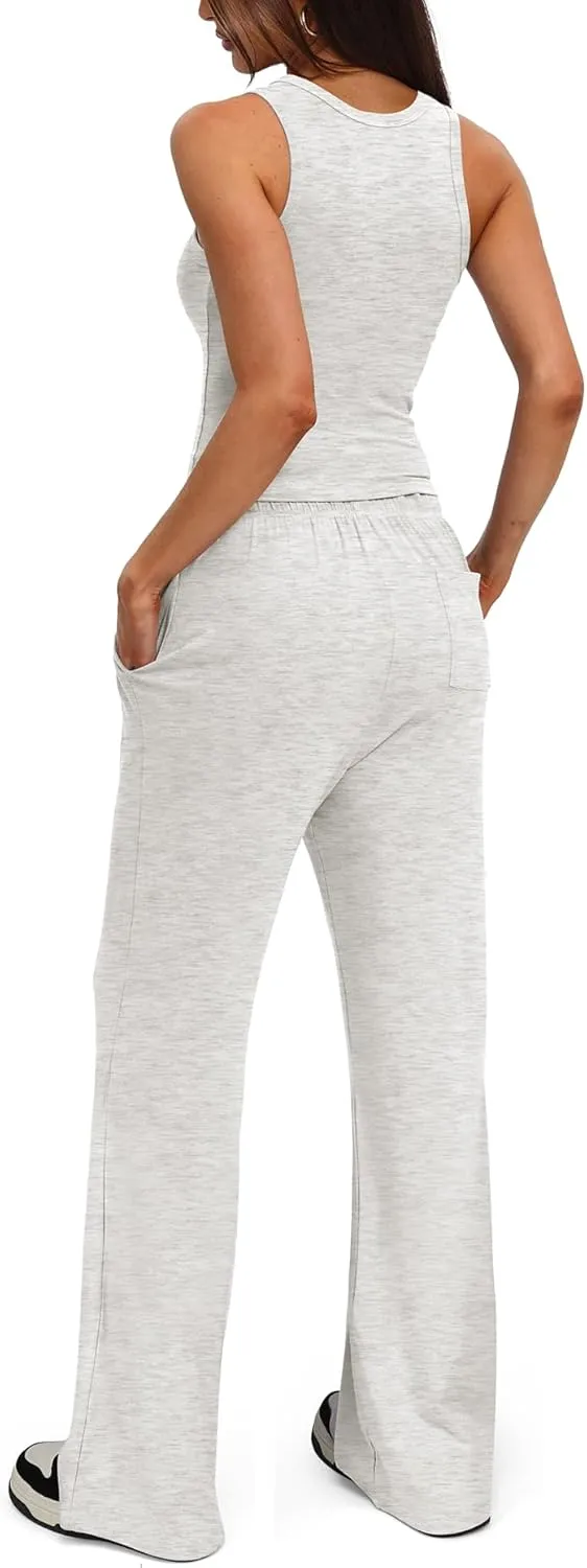 Darong Women's 2 Piece Outfits Lounge Sets Sleeveless Tank Tops Wide Leg Pants Sets Tracksuits Match Sets