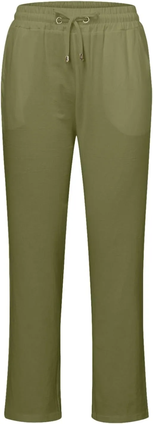 DASAYO Linen Pants Women Drawstring Elastic Waist Straight Leg Trousers Ladies Lightweight Casual Summmer Pants with Pockets