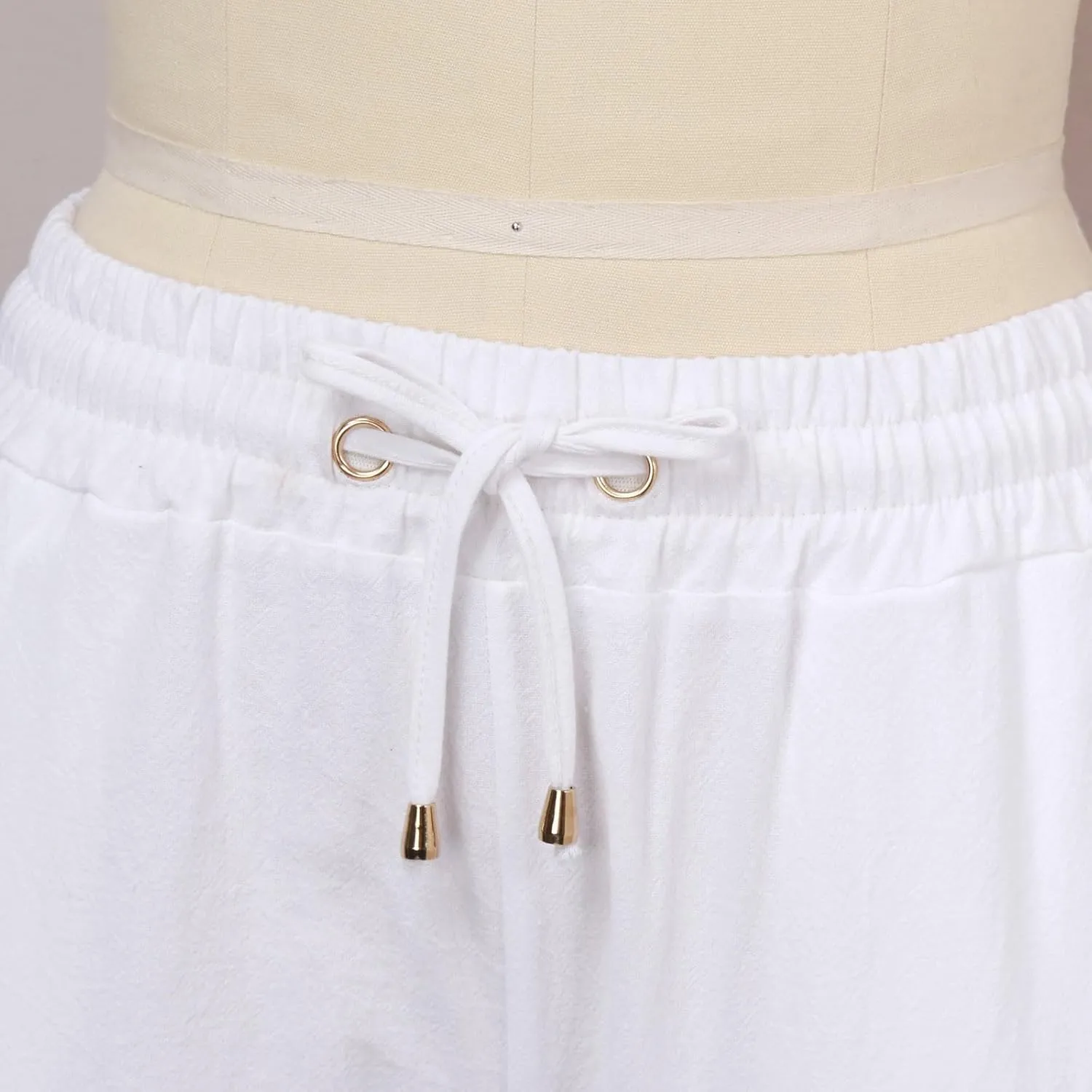 DASAYO Linen Pants Women Drawstring Elastic Waist Straight Leg Trousers Ladies Lightweight Casual Summmer Pants with Pockets