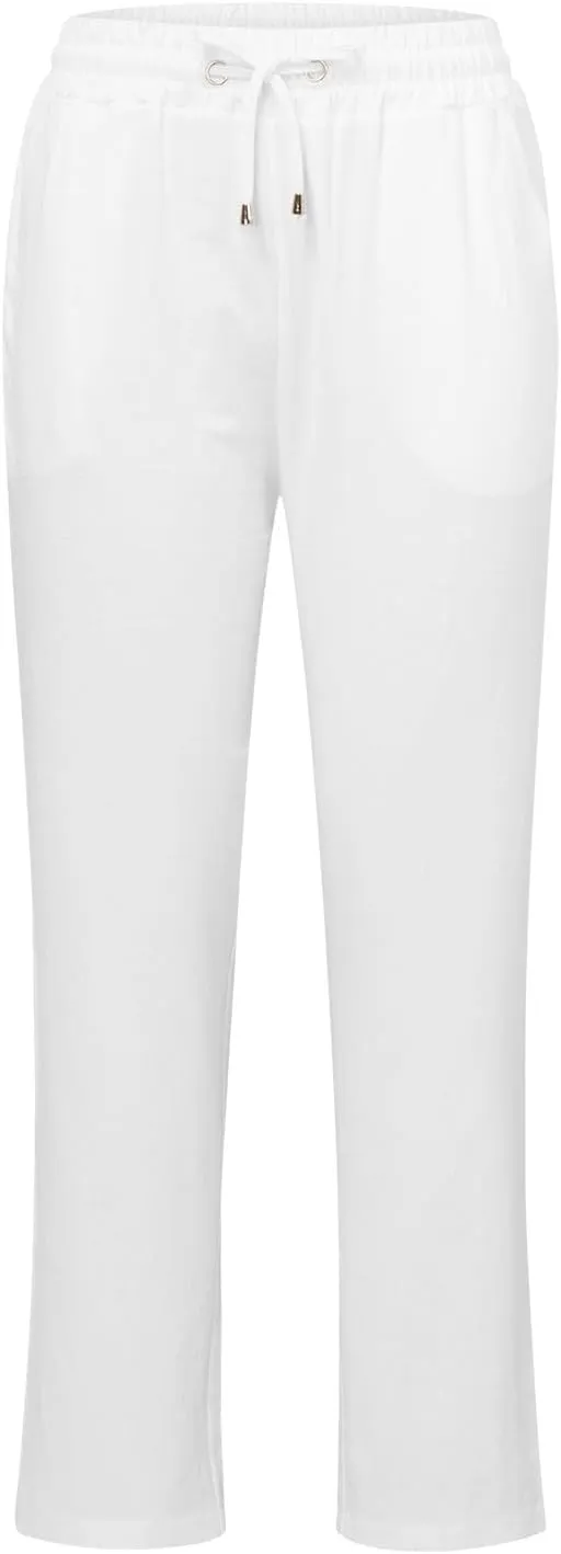 DASAYO Linen Pants Women Drawstring Elastic Waist Straight Leg Trousers Ladies Lightweight Casual Summmer Pants with Pockets