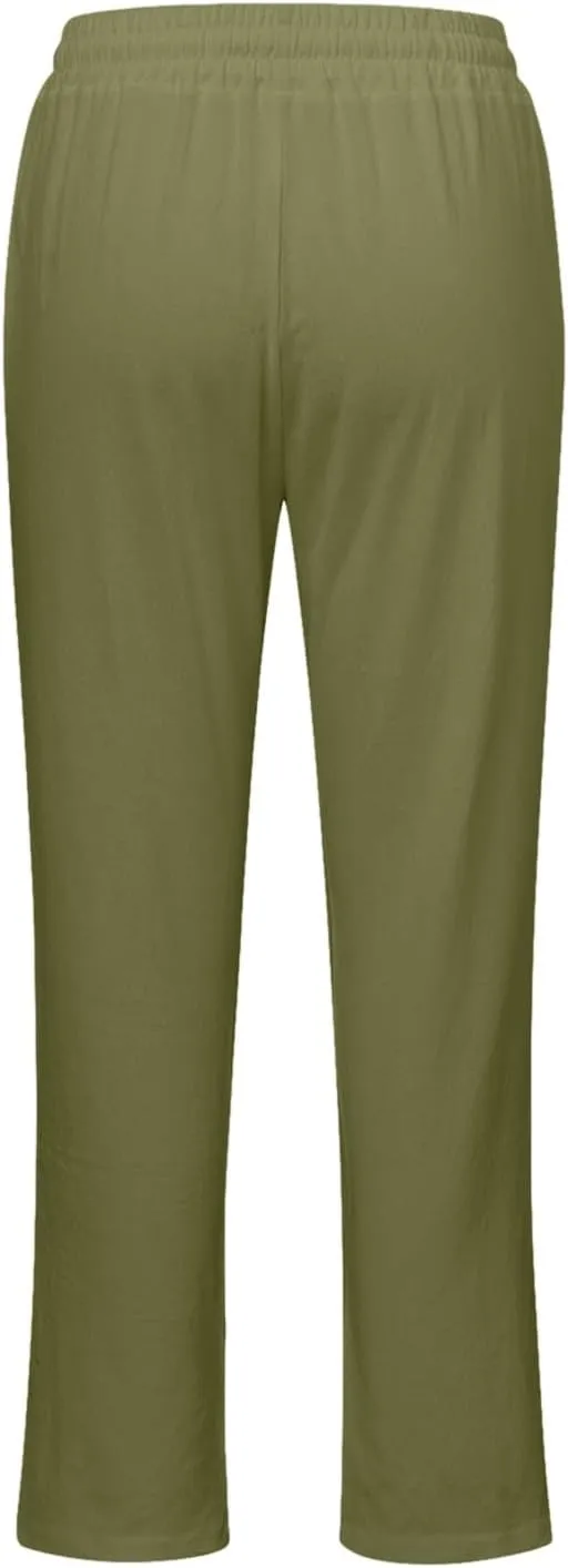DASAYO Linen Pants Women Drawstring Elastic Waist Straight Leg Trousers Ladies Lightweight Casual Summmer Pants with Pockets