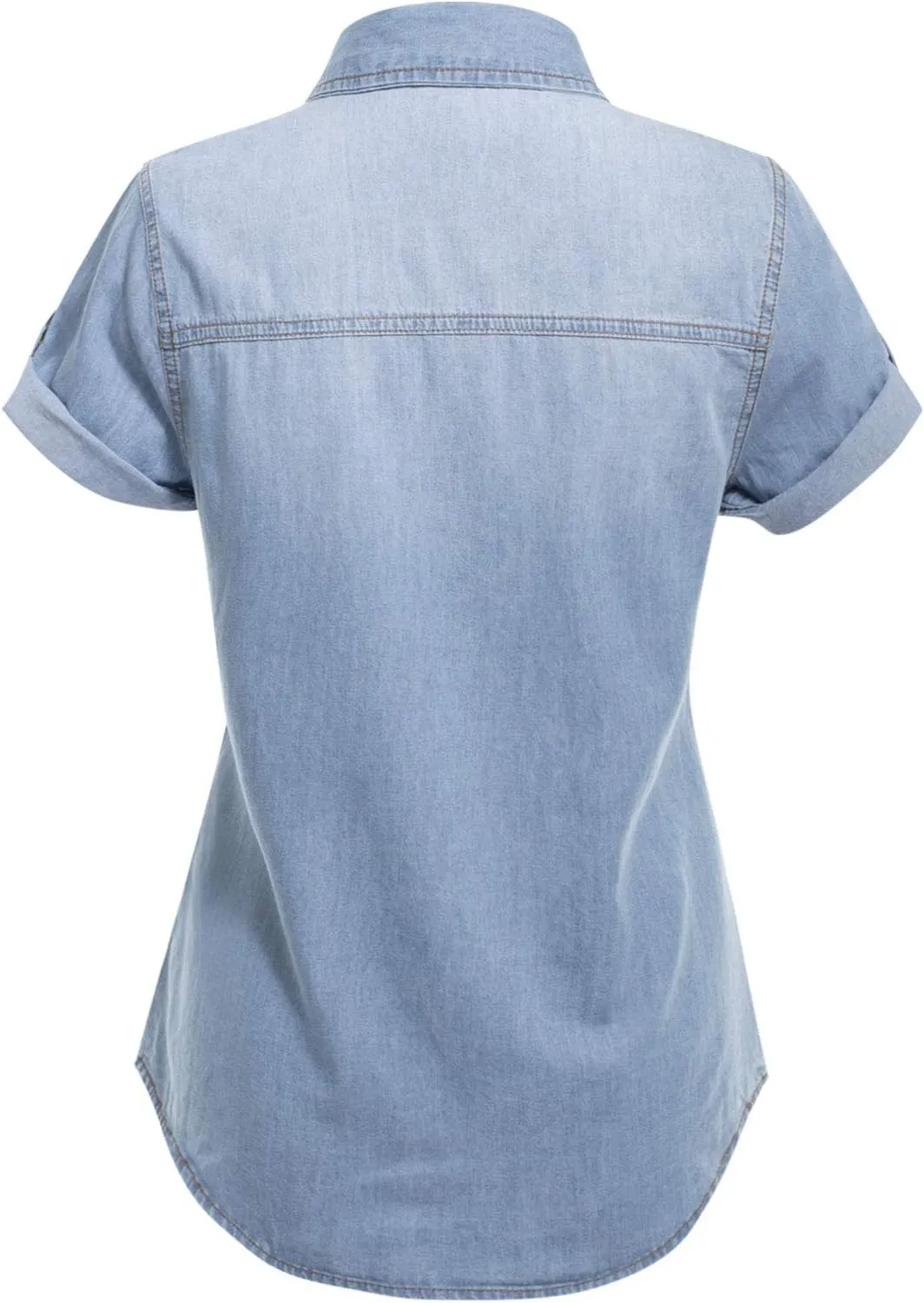 Design by Olivia Women's Cap Sleeve Button Down Denim Chambray Shirt