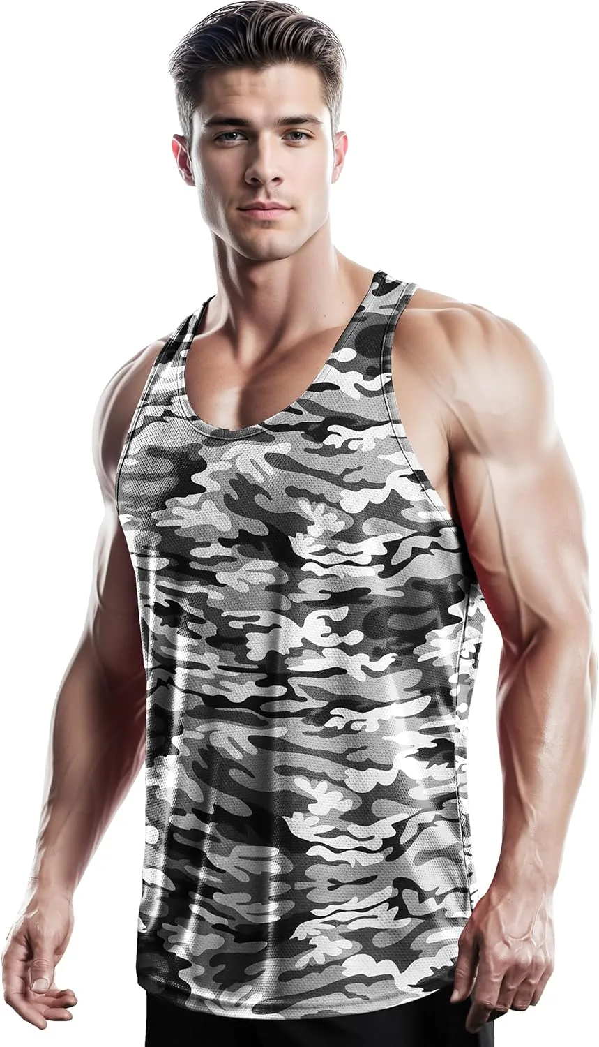 DRSKIN Men's 4, 3 or 1 Pack Tank Tops Sleeveless Shirts Y-Back Muscle Mesh Gym Training Athletic Workout Dry Fit