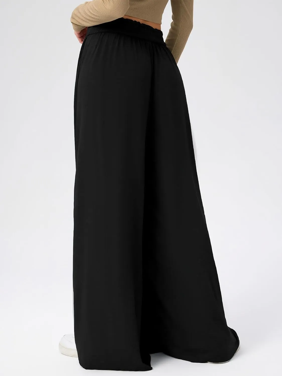 ebossy Women's Wide Leg Pants Elastic High Waist Drape Casual Loose Pleated Palazzo Yoga Beach Long Trouser Culottes