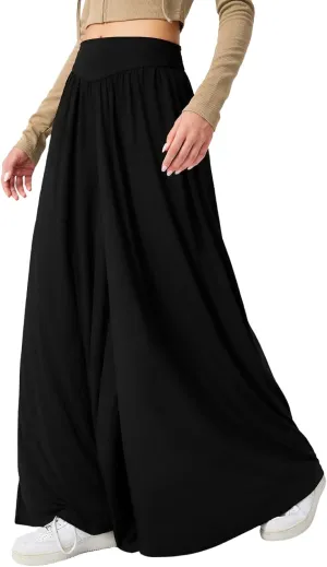 ebossy Women's Wide Leg Pants Elastic High Waist Drape Casual Loose Pleated Palazzo Yoga Beach Long Trouser Culottes