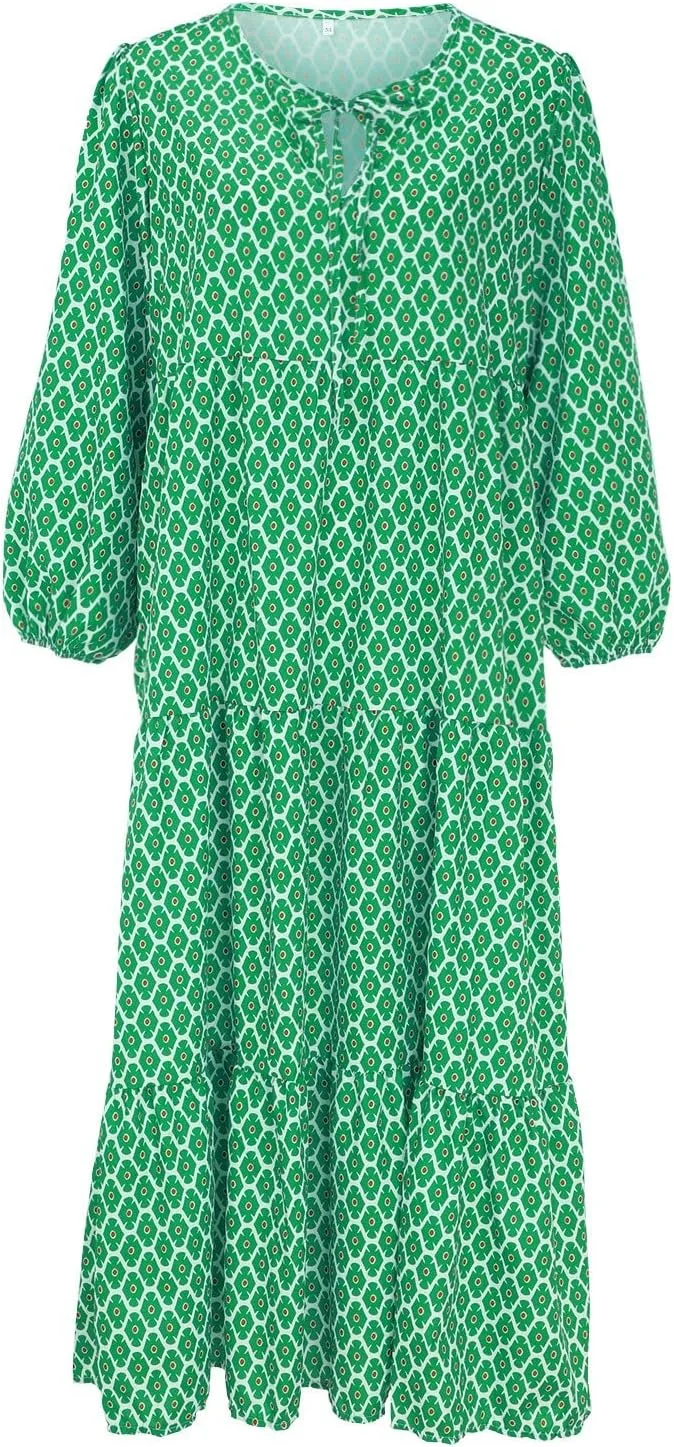 Eduavar Summer Dresses for Women 2024, Maxi Dress for Women Summer Boho Flowy Long Dress Short Sleeve Loose Fit Dress