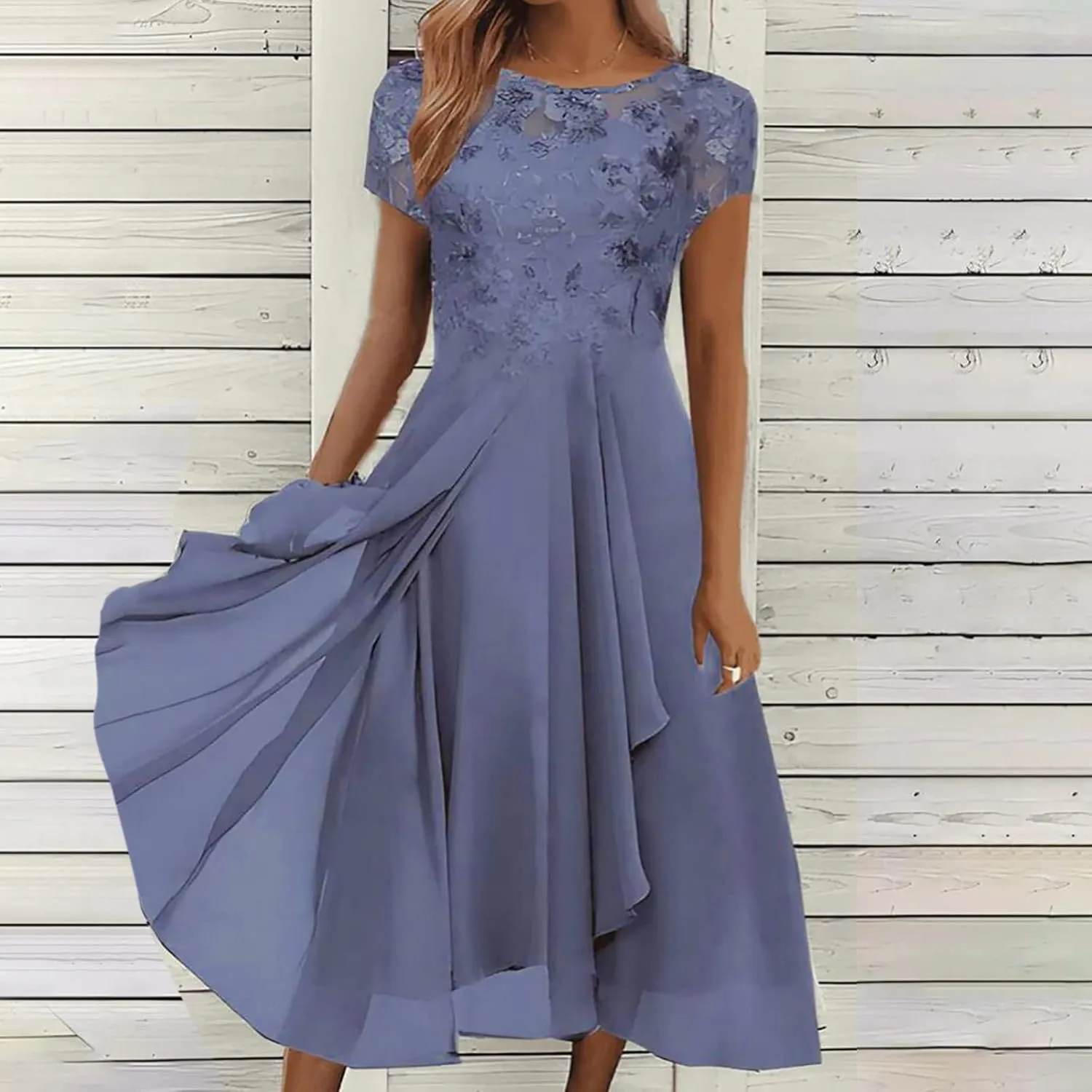 Elegant Embroidery Women Midi Dresses Summer Flowy Lace Cap Sleeve Dress 2025 Chiffon Plus Size Formal Evening Gowns