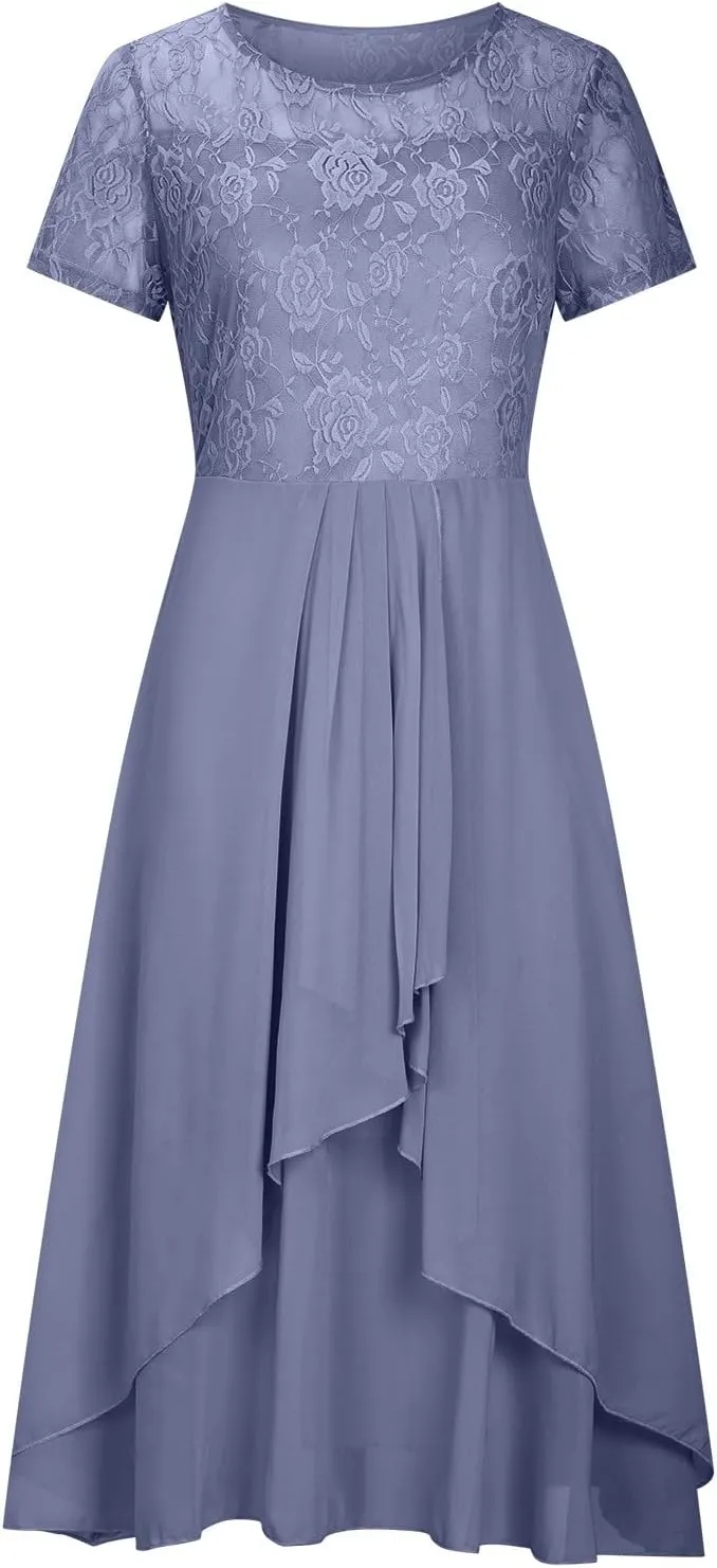 Elegant Embroidery Women Midi Dresses Summer Flowy Lace Cap Sleeve Dress 2025 Chiffon Plus Size Formal Evening Gowns